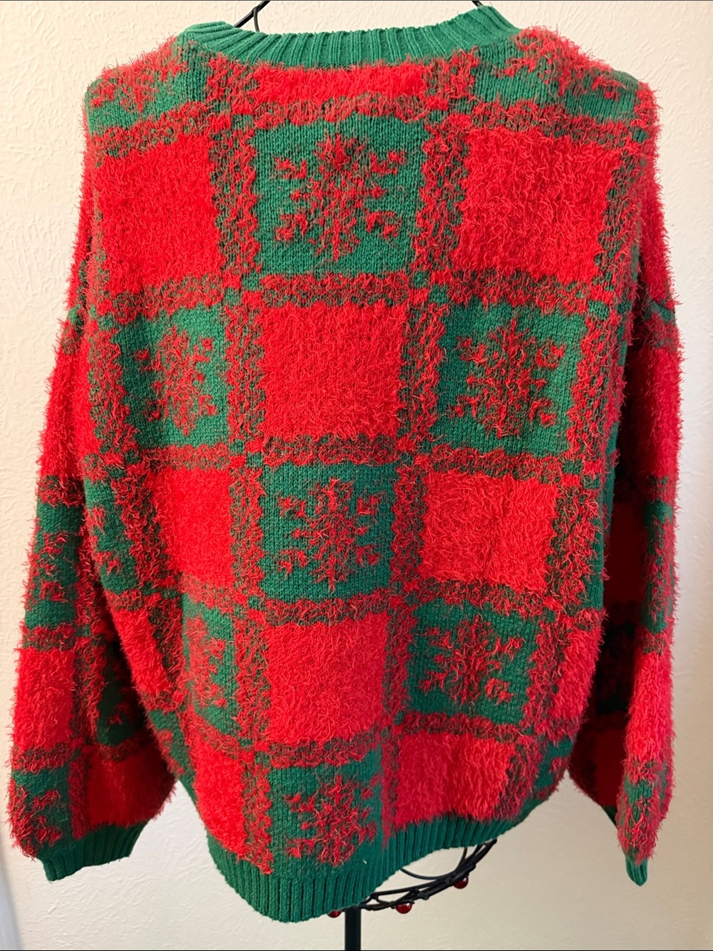 Festive Red & Green Women’s Holiday Sweater with Sequin Dog Motif - Picture 7 of 9